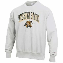 Men's Champion Gray Wichita State Shockers Arch Over Logo Reverse Weave Pullover Sweatshirt -Champion shop unnamed file 8338