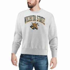 Men's Champion Gray Wichita State Shockers Arch Over Logo Reverse Weave Pullover Sweatshirt -Champion shop unnamed file 8340