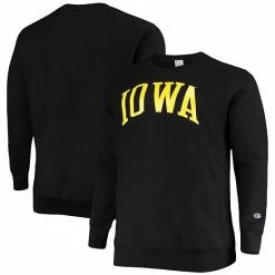 Men's Champion Black Iowa Hawkeyes Big & Tall Reverse Weave Fleece Crewneck Pullover Sweatshirt
