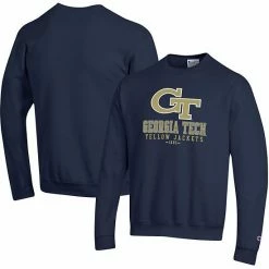 Men's Champion Navy Georgia Tech Yellow Jackets Team Stack Powerblend Pullover Sweatshirt -Champion shop unnamed file 8468