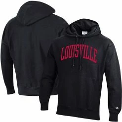 Men's Champion Black Louisville Cardinals Team Arch Reverse Weave Pullover Hoodie