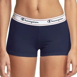 Women's Champion® Stretch Boyshort Panty CH49AS Grey White Logo Print