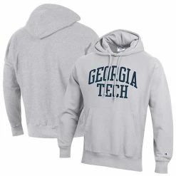 Men's Champion Heathered Gray Georgia Tech Yellow Jackets Team Arch Reverse Weave Pullover Hoodie -Champion shop unnamed file 9058