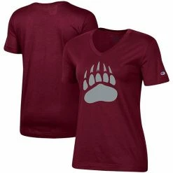 Women's Champion Heathered Maroon Montana Grizzlies Primary Team Logo V-Neck T-Shirt