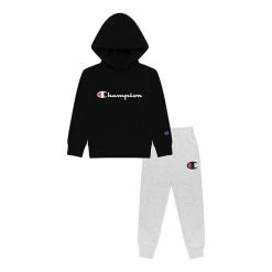 Boys 4-7 Champion® Logo Script Graphic Hoodie & Branded Jogger Pants Set Black Oxford -Champion shop unnamed file 919