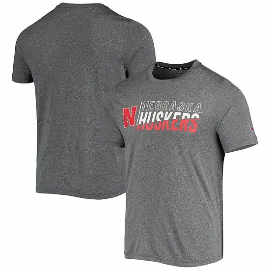 Men's Champion Gray Nebraska Huskers Slash Stack T-Shirt 4 Men's Champion Gray Nebraska Huskers Slash Stack T-Shirt - Image 2