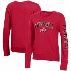 Women's Champion® Red Ohio State Buckeyes University 2.0 Fleece Crewneck Sweatshirt