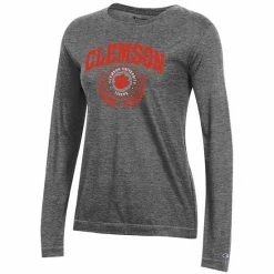 Women's Champion Heathered Charcoal Clemson Tigers University Laurels Long Sleeve T-Shirt