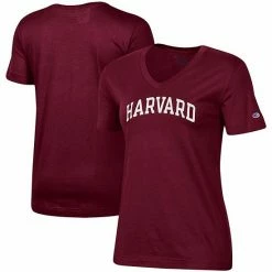 Women's Champion Crimson Harvard Crimson University Basic Arch V-Neck T-Shirt