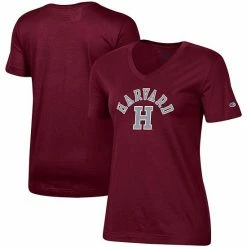 Women's Champion Crimson Harvard Crimson University Arch Logo V-Neck T-Shirt