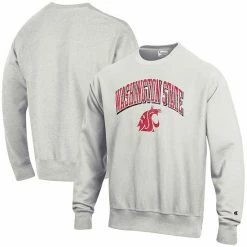 Men's Champion Gray Washington State Cougars Arch Over Logo Reverse Weave Pullover Sweatshirt -Champion shop unnamed file 9817