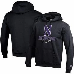 Men's Champion Black Northwestern Wildcats Team Stack Powerblend Pullover Hoodie -Champion shop unnamed file 9861