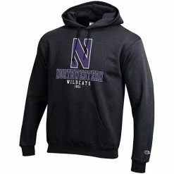 Men's Champion Black Northwestern Wildcats Team Stack Powerblend Pullover Hoodie -Champion shop unnamed file 9862