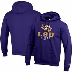 Men's Champion Purple LSU Tigers Team Stack Powerblend Pullover Hoodie -Champion shop unnamed file 9983